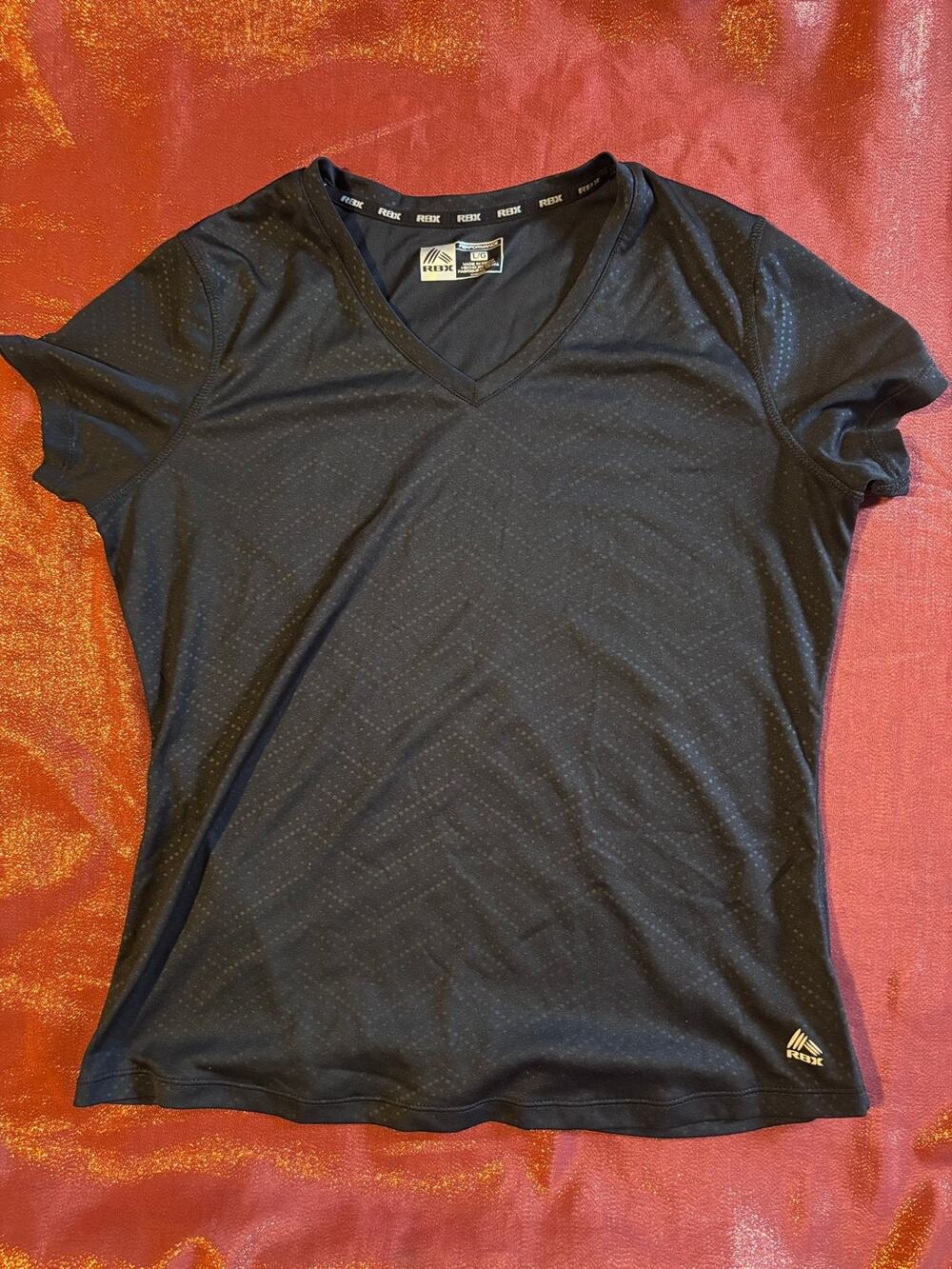 RBX Shirt Womens L Performance V-Neck Short Sleeve Black Athletic Top Workout